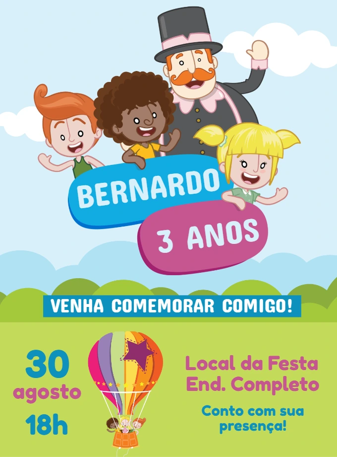 Convite Aniversário Mundo Bita com Personagens para Editar Online