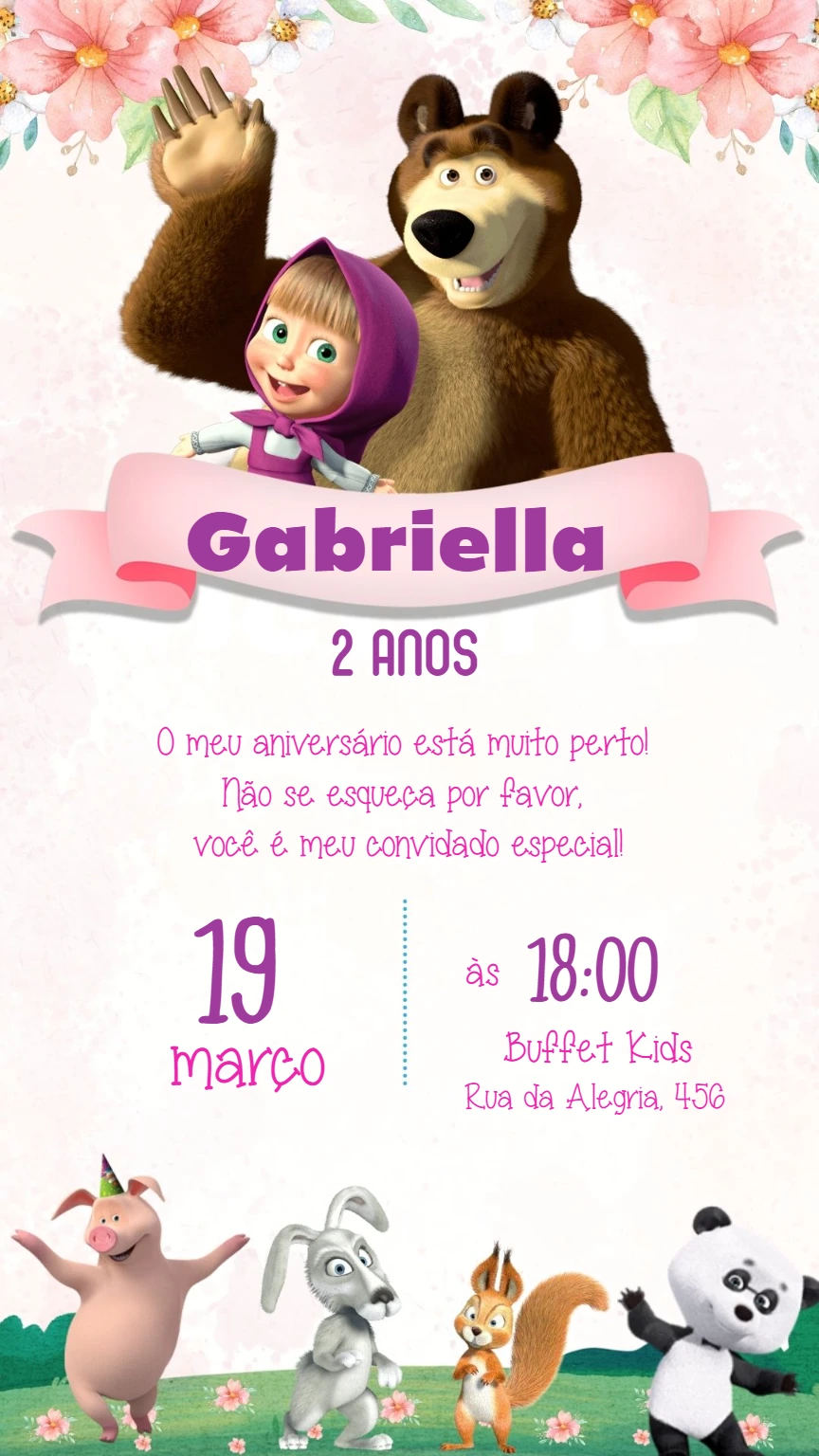 Convite Aniversário Masha e o Urso para Editar Online