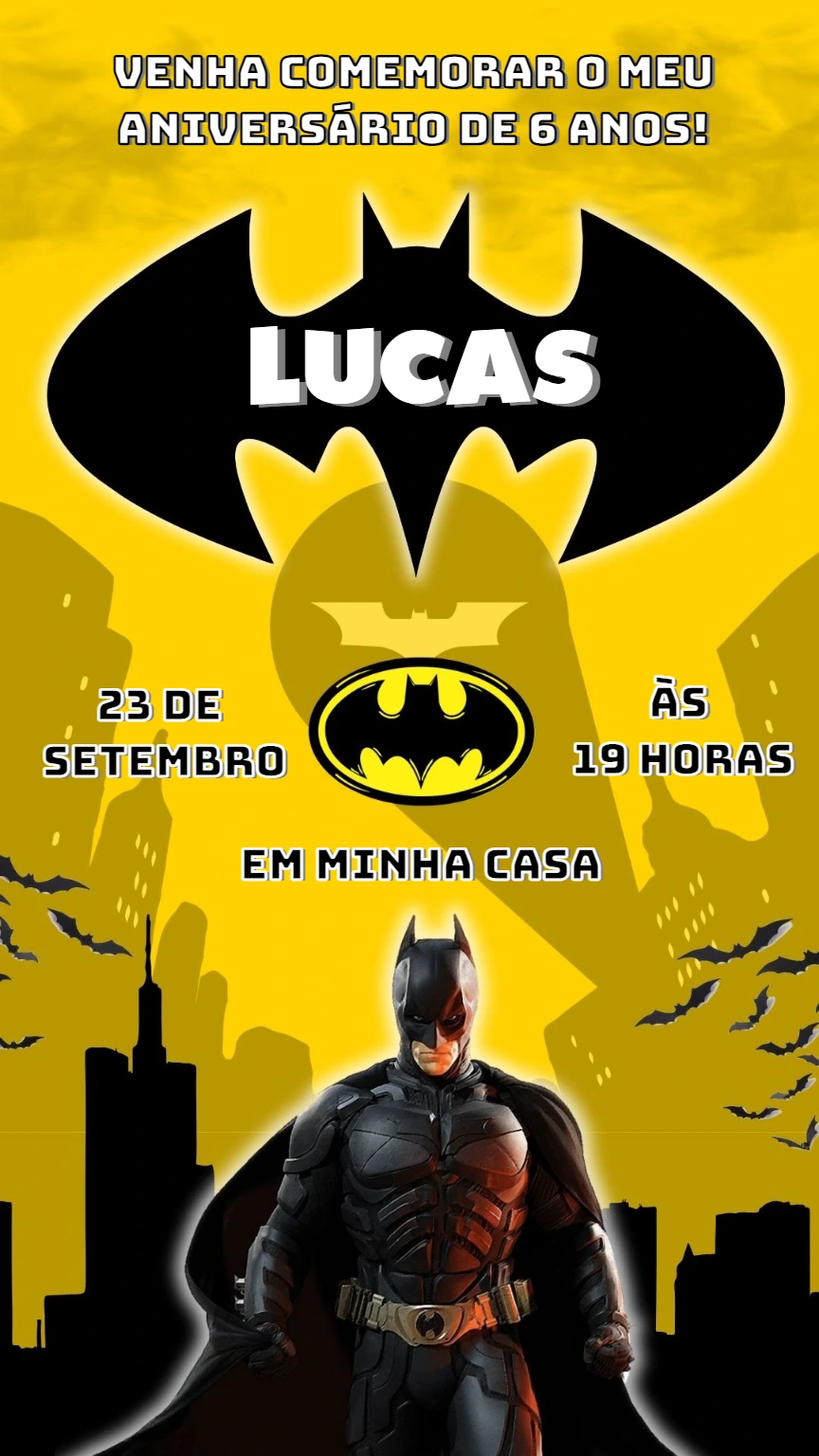 Convite de Aniversário Batman para Editar Online