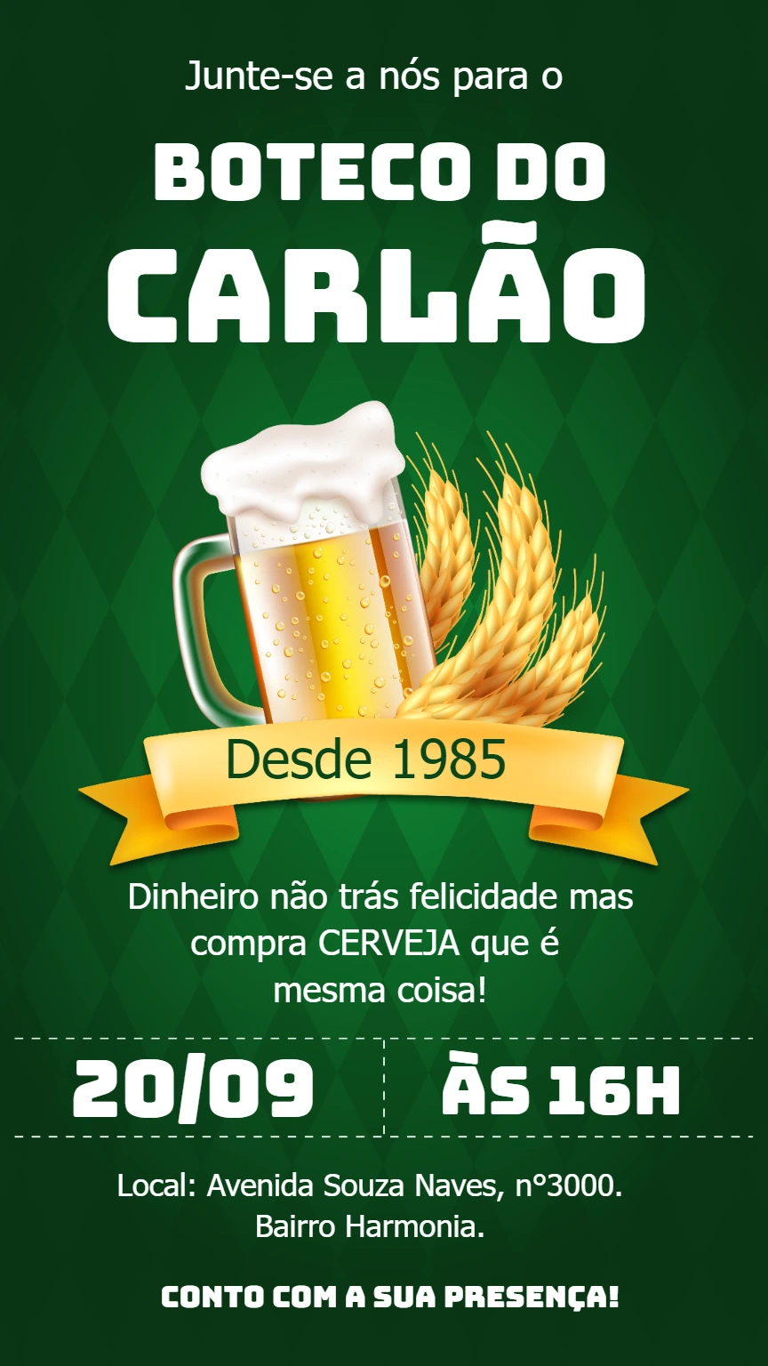 Convite Aniversário Tema Boteco com Cerveja para Editar
