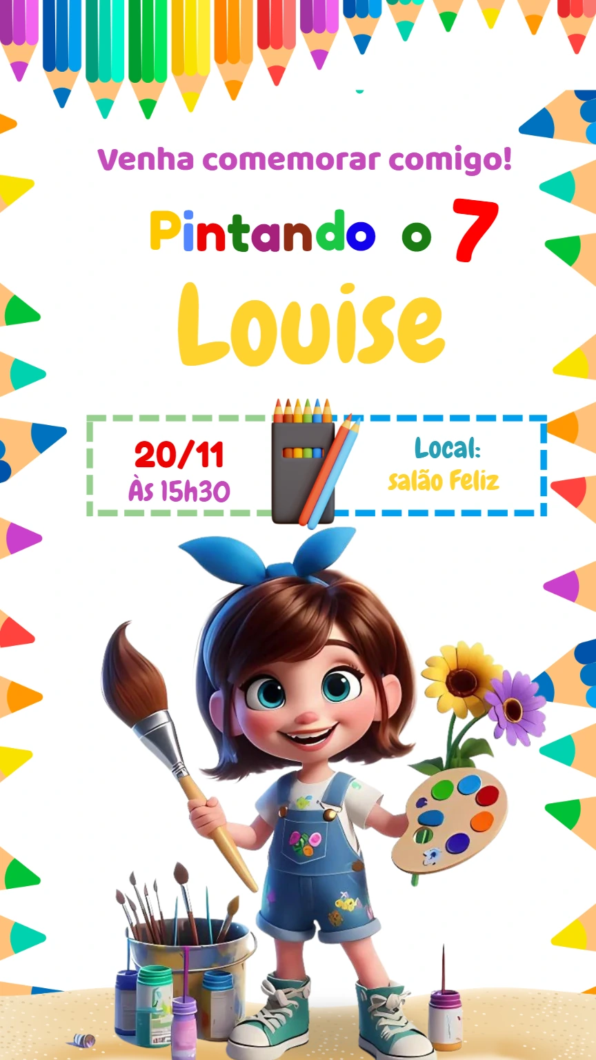 Convite de Aniversário Pintando o 7 Editável Online