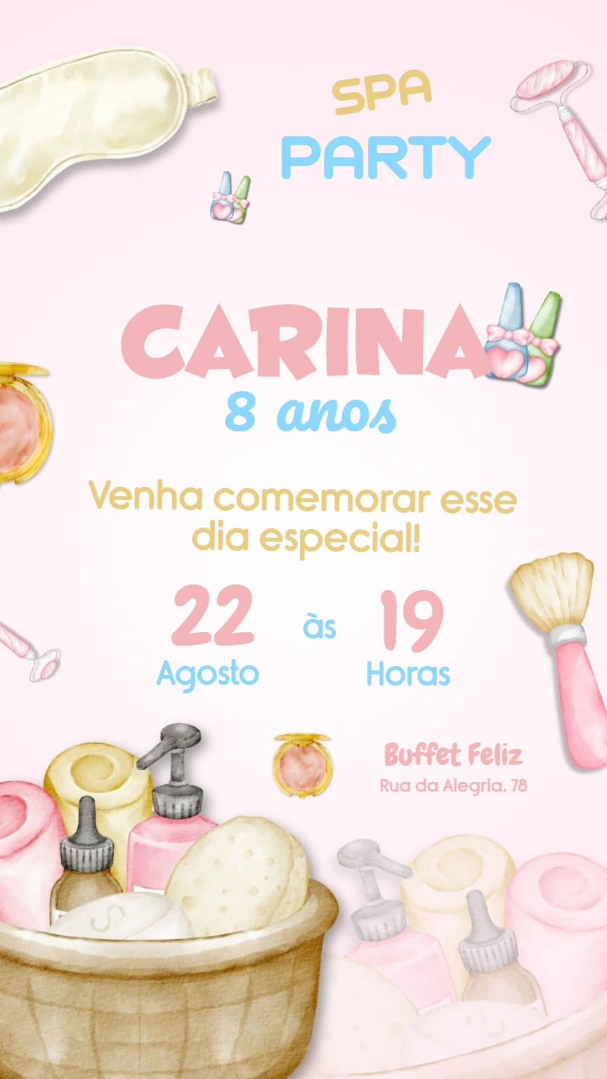 Convite de Aniversário Tema Spa Party Editável Online