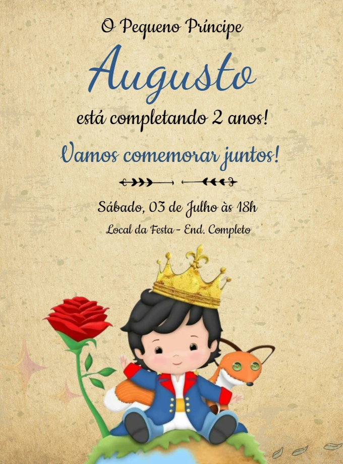 Convite Aniversário Pequeno Príncipe para Editar Online
