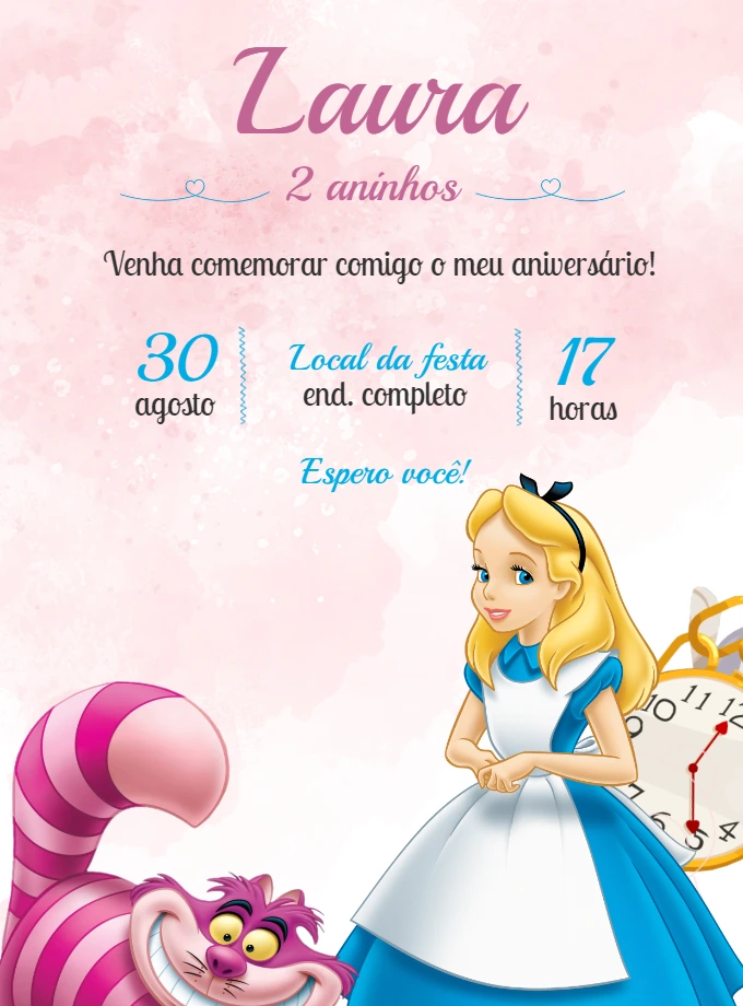 Convite Aniversário Alice no País das Maravilhas para Editar