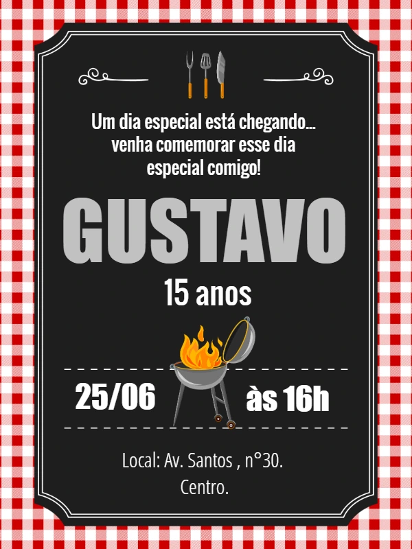 Convite Aniversário Churrasco Estilo Lousa para Editar