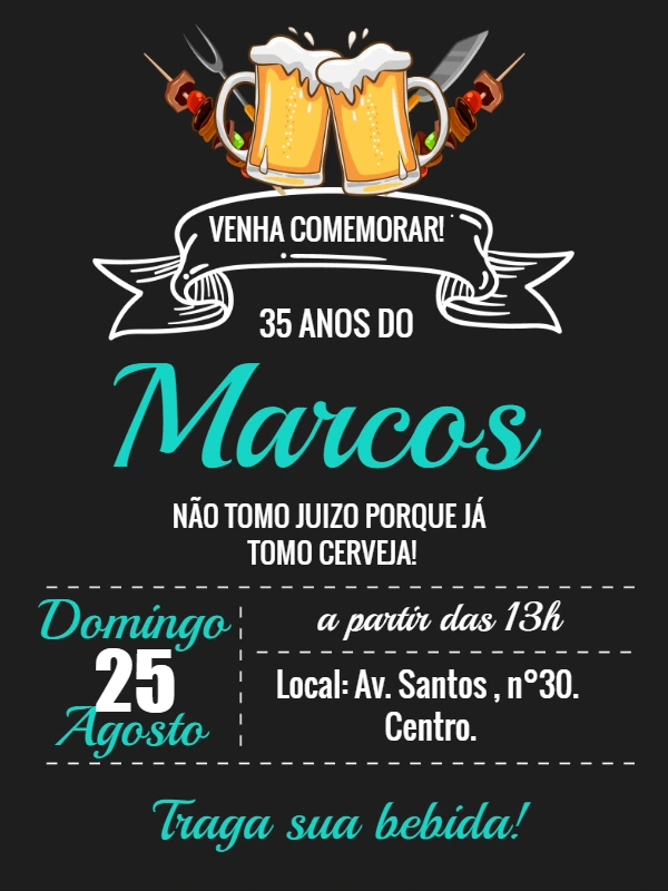 Convite Aniversário Churrasco Estilo Chalkboard para Editar