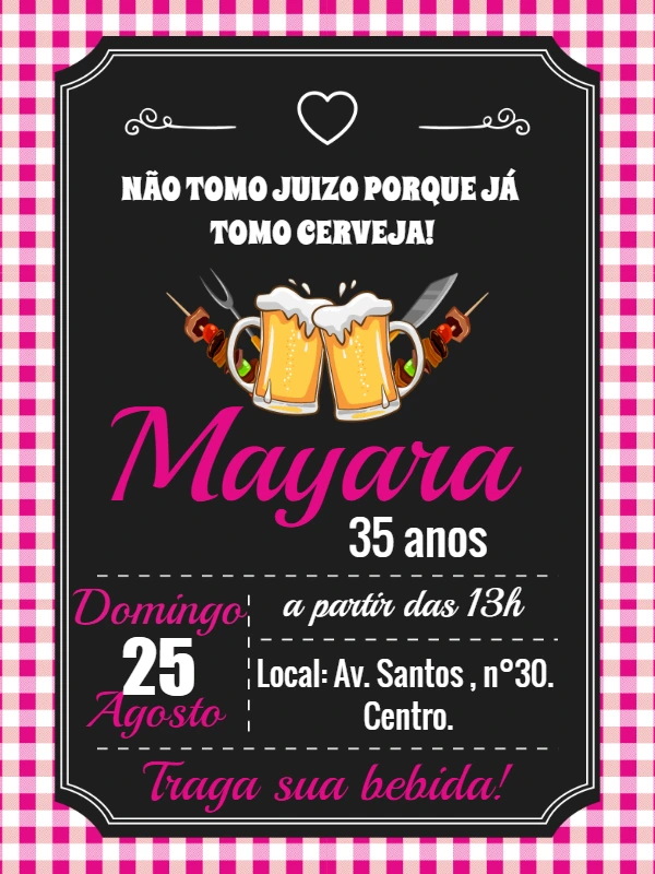 Convite Aniversário Churrasco Chalkboard para Editar Online