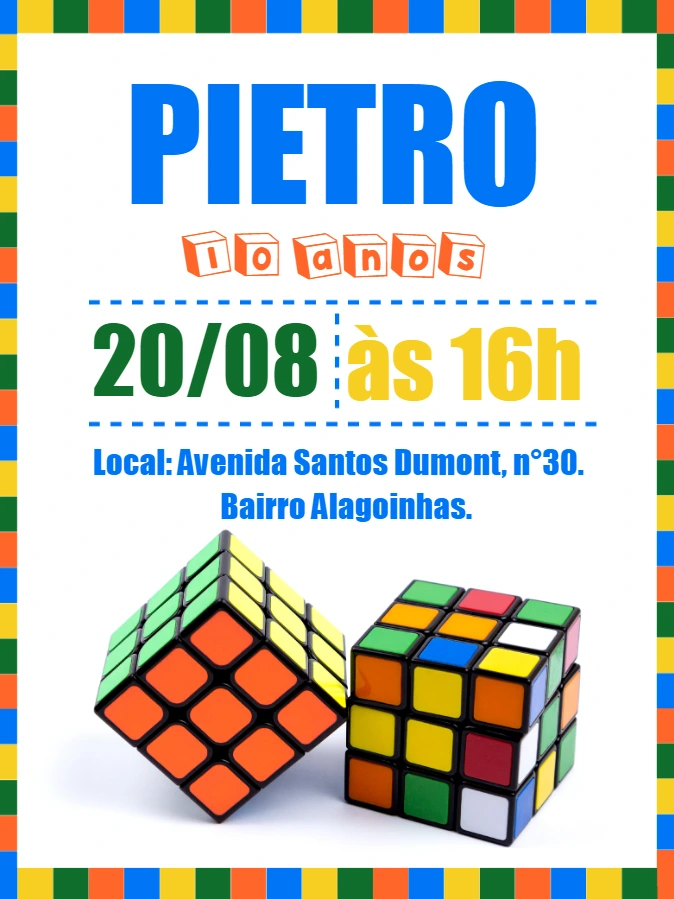 Convite Aniversário Cubo Mágico para Editar Online