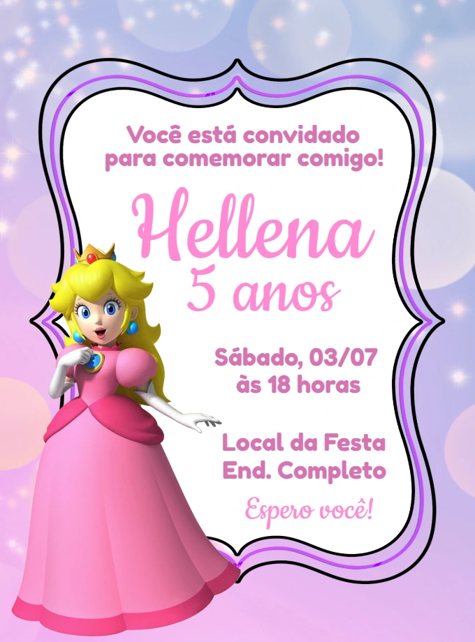Convite Aniversário Princesa Peach para Editar Online
