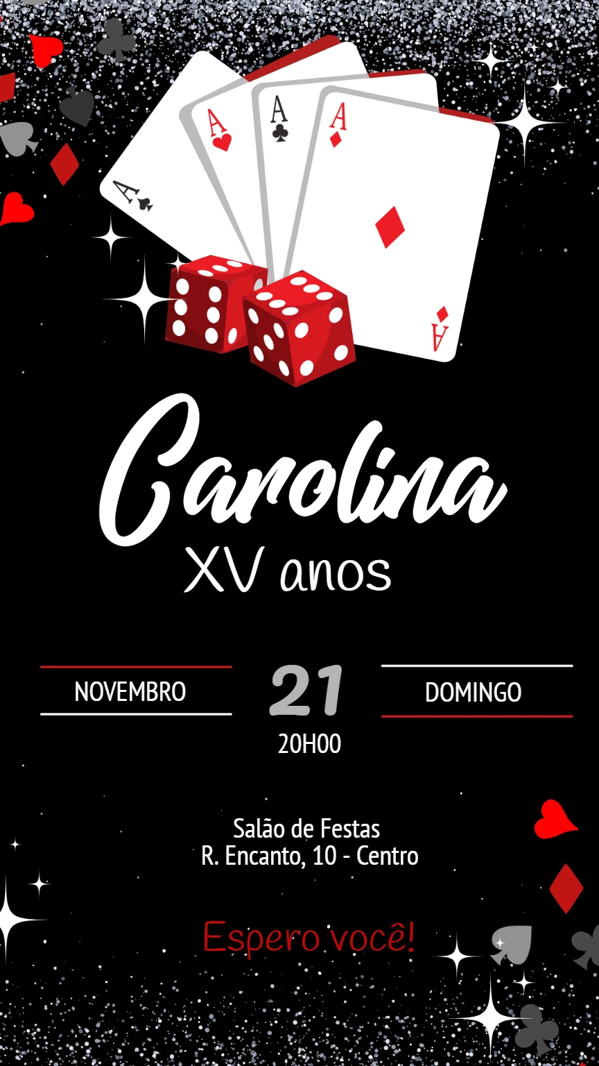 Convite de Aniversário Tema Cassino para Editar Online