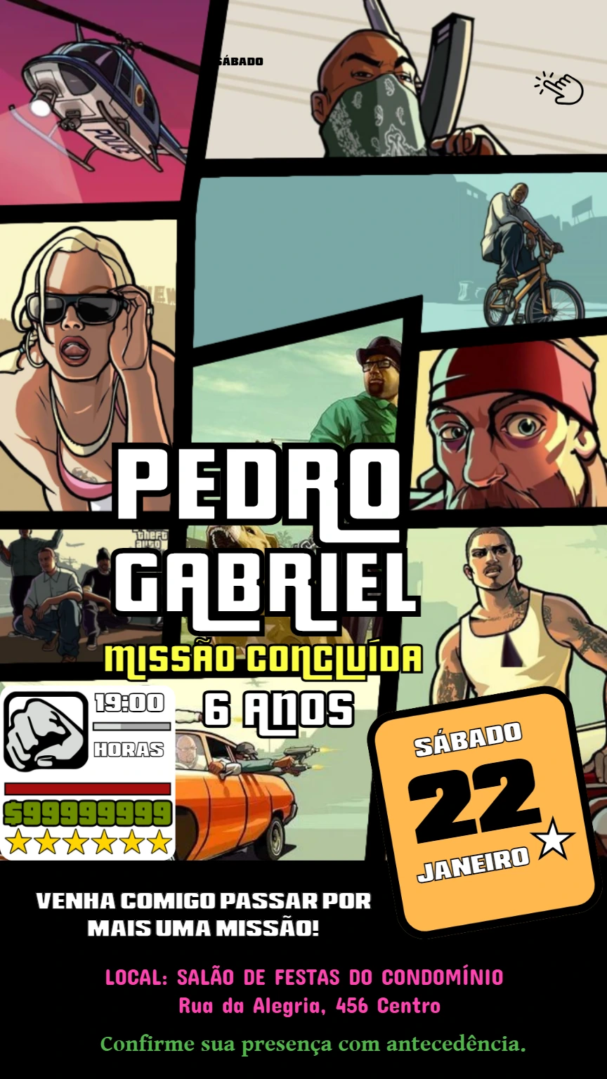 Convite Aniversário GTA San Andreas para Editar Online
