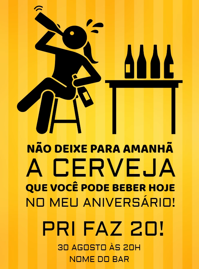 Convite de Aniversário Boteco com Frase para Editar Online