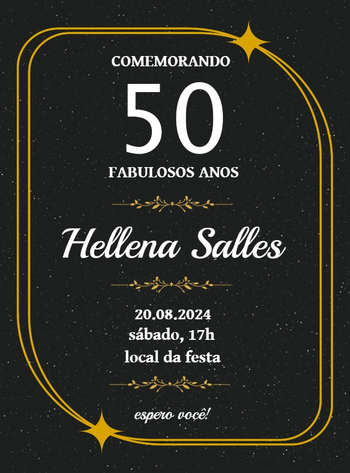 Convite de Aniversário Adulto Dourado e Preto para Editar