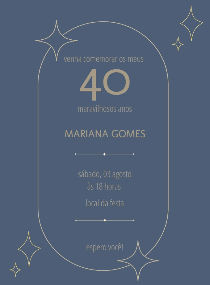 Convite de Aniversário Elegante Azul e Dourado para Editar Online