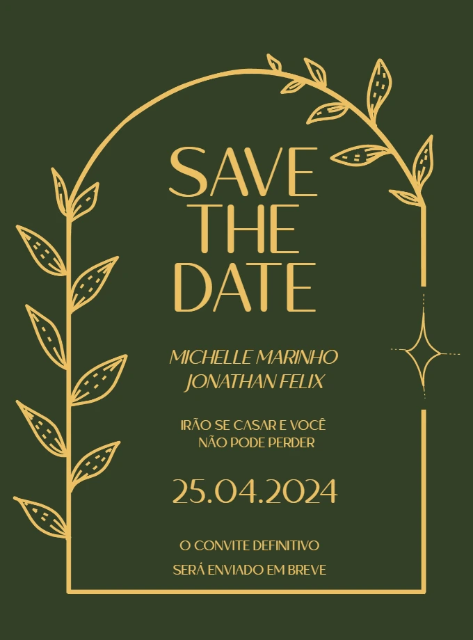 Convite Save the Date Casamento Elegante Verde para Editar