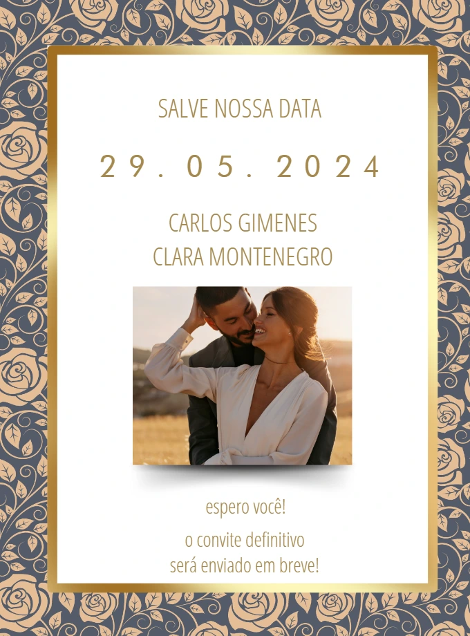 Convite Save the Date Casamento Floral com Foto para Editar Online