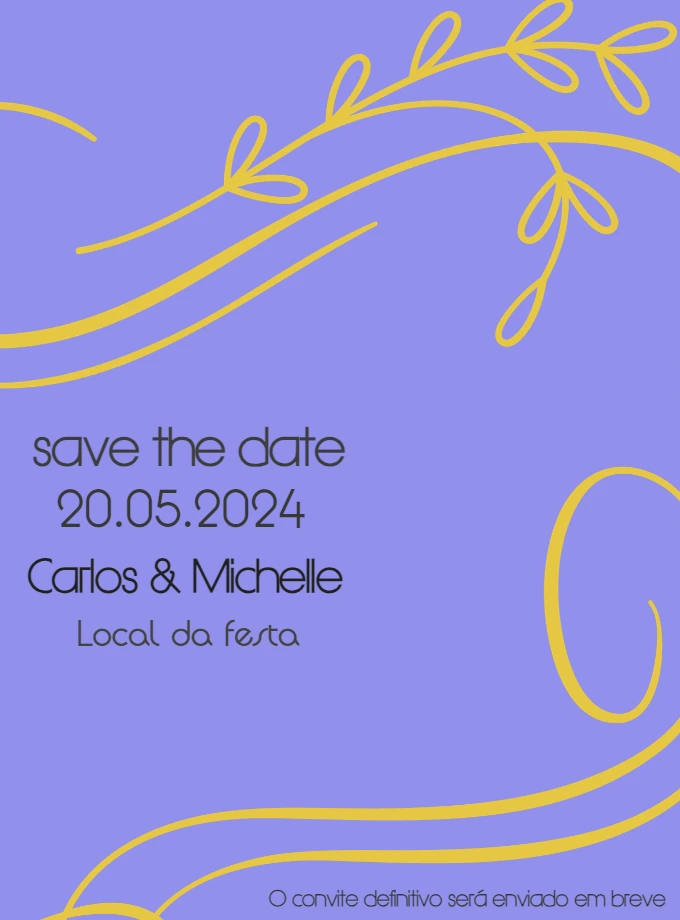 Convite Save the Date Casamento Lavanda para Editar Online