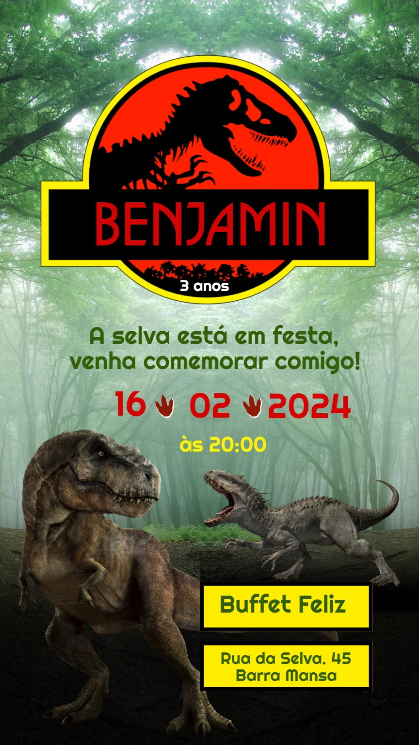 Convite Aniversário Dinossauros Jurassic Park para Editar