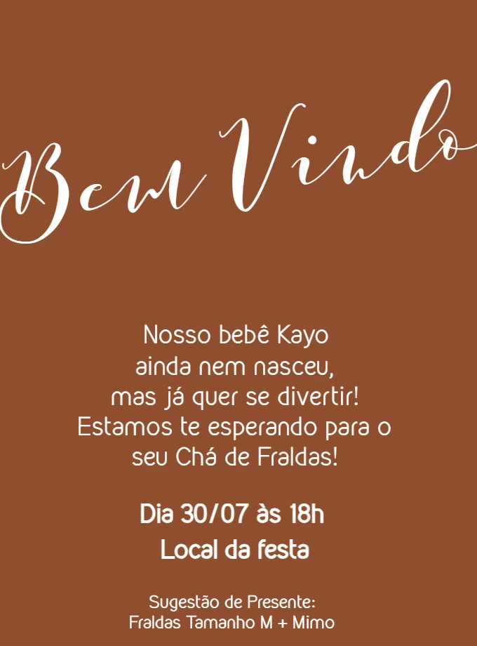 Convite Chá de Bebê Minimalista Marrom para Editar Online