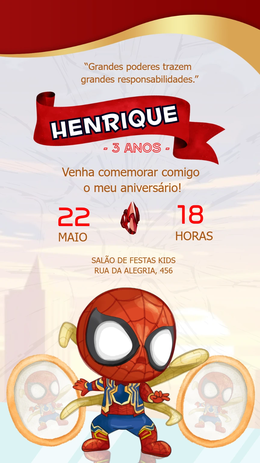 Convite Aniversário Homem Aranha Aquarela para Editar Online