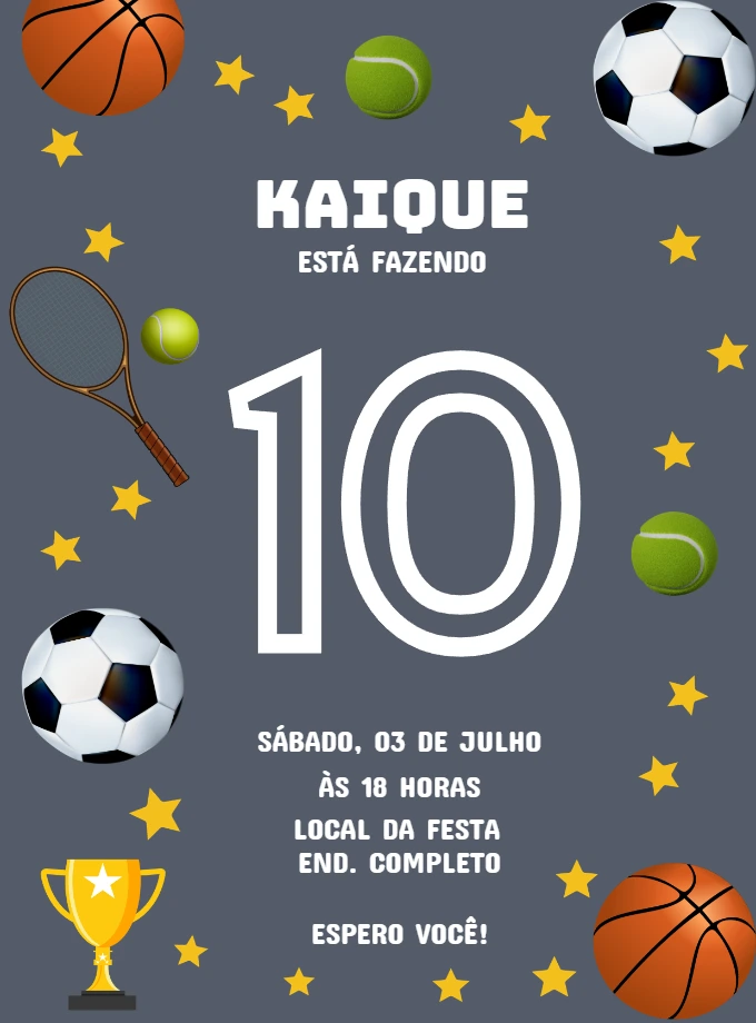 Convite Aniversário Esportes com Bolas para Editar Online