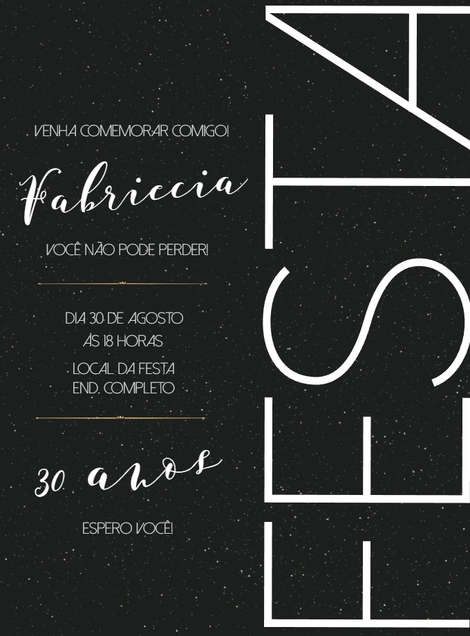 Convite Aniversário Adulto Moderno e Elegante para Editar