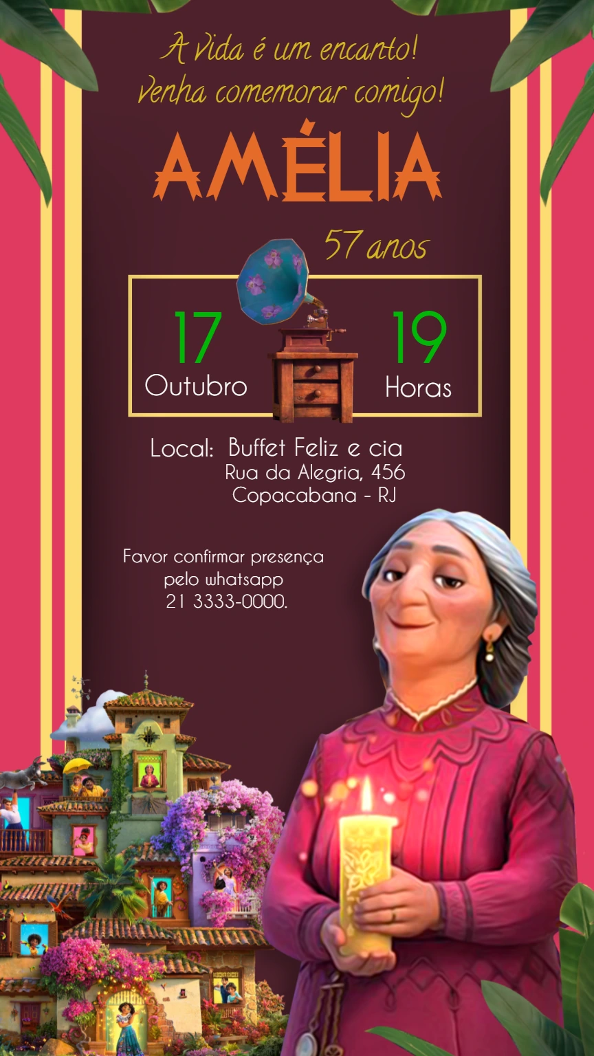 Convite de Aniversário Encanto com Personagens para Editar Online