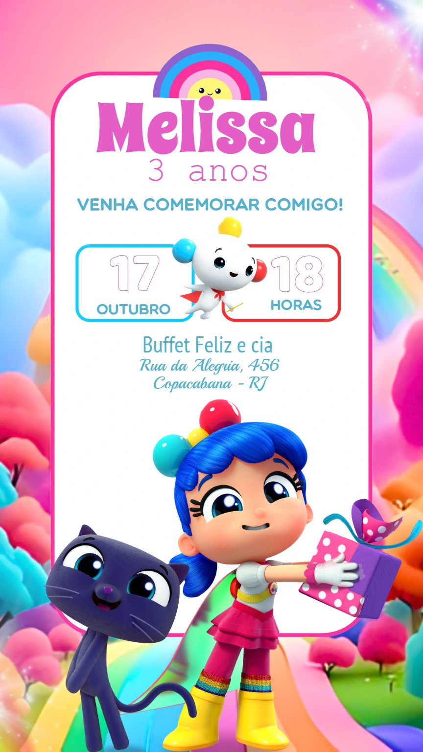 Convite Aniversário Vera e o Reino do Arco Íris para Editar