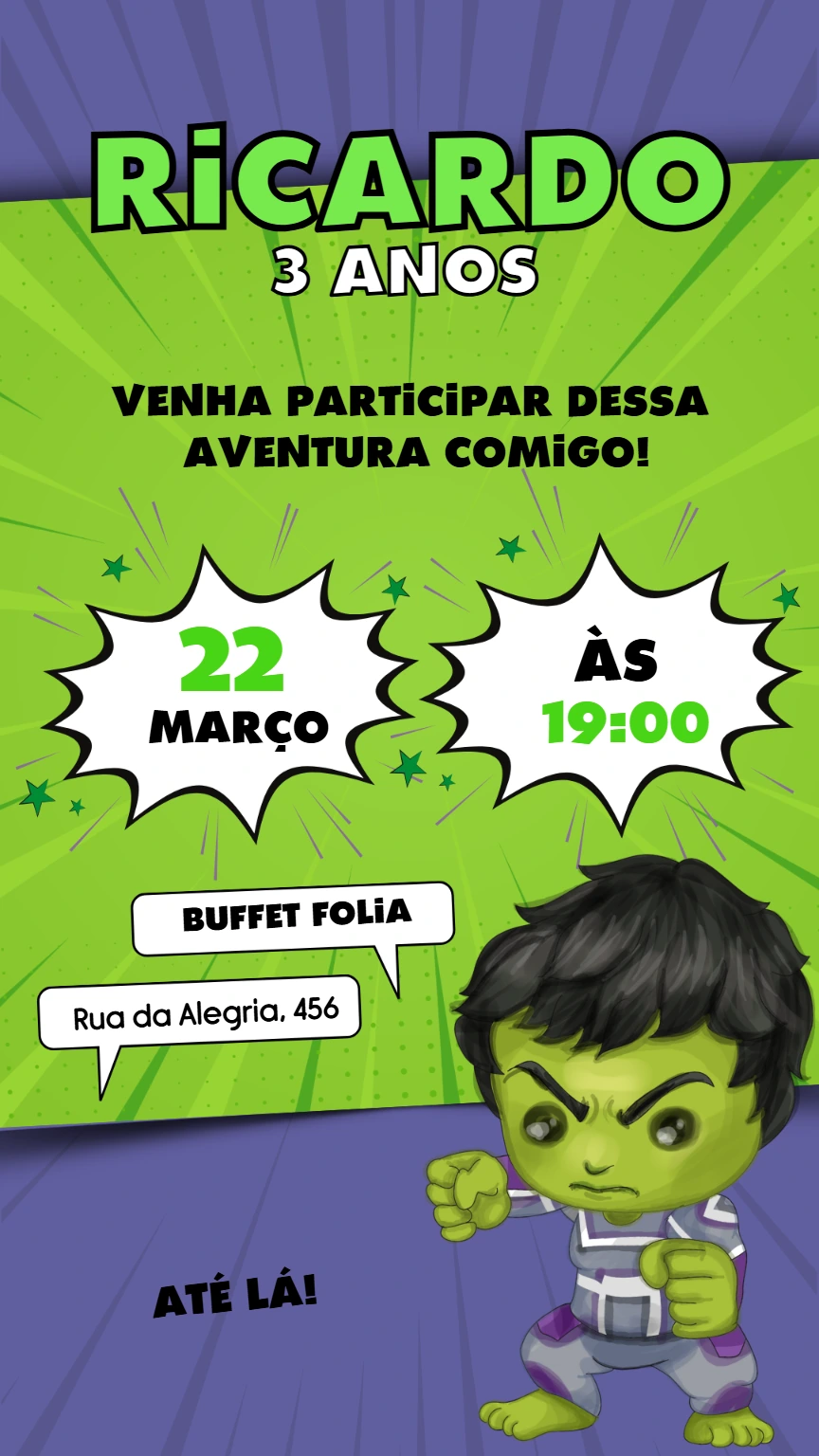 Convite de Aniversário Hulk para Editar Online e Imprimir