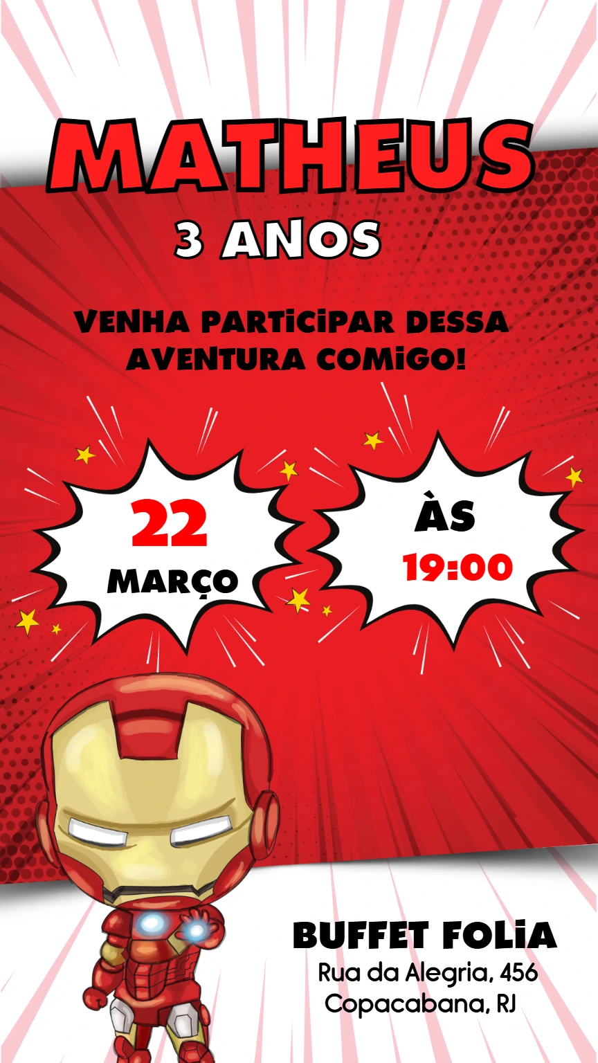 Convite de Aniversário Homem de Ferro para Editar Online