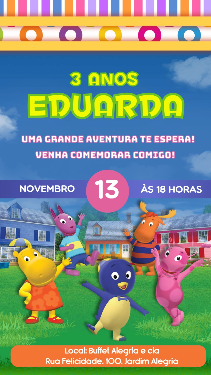 Convite de Aniversário Backyardigans Editável com a Turma Toda