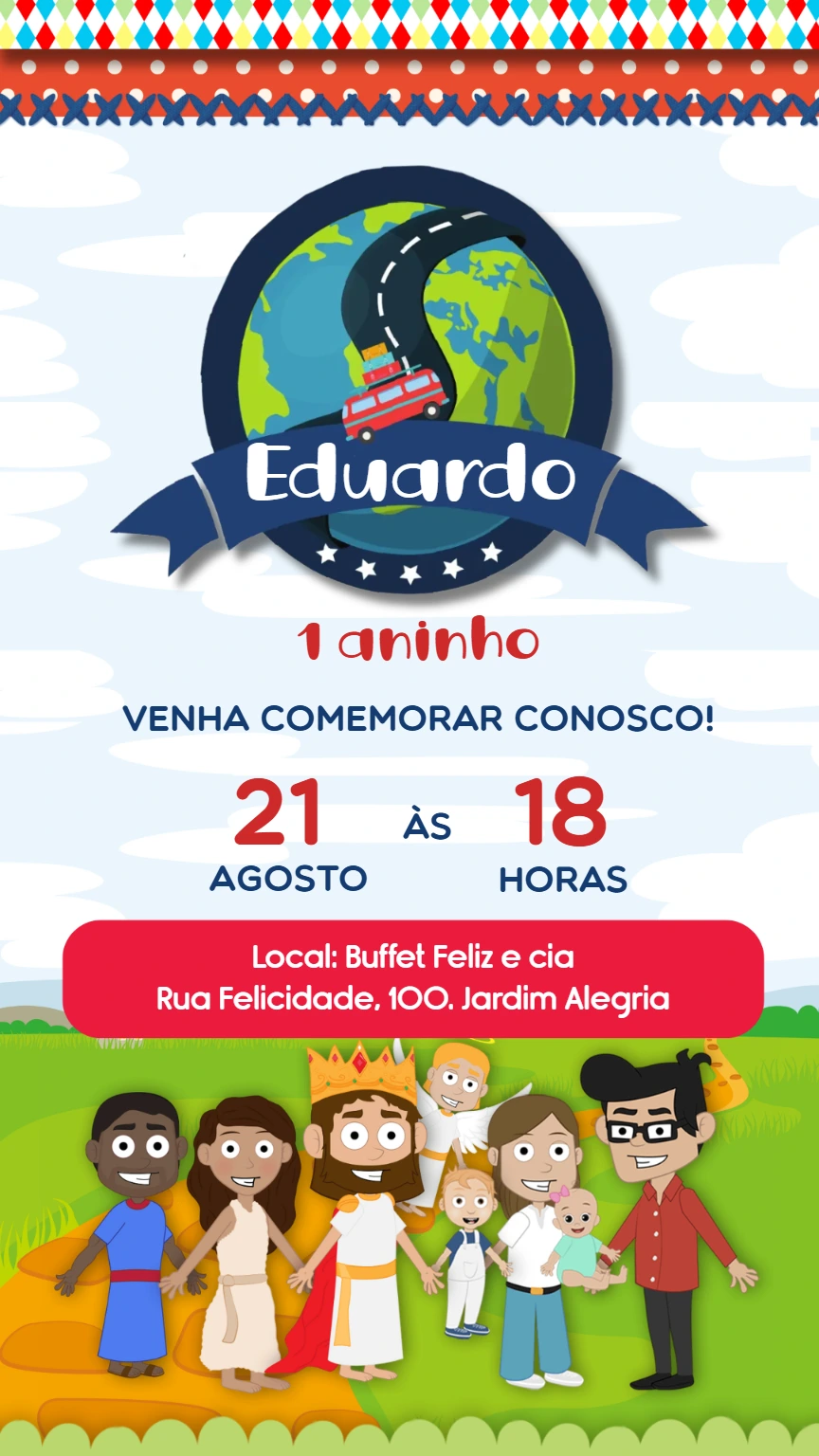 Convite Aniversário Tema Viagem com Mapa Mundi para Editar