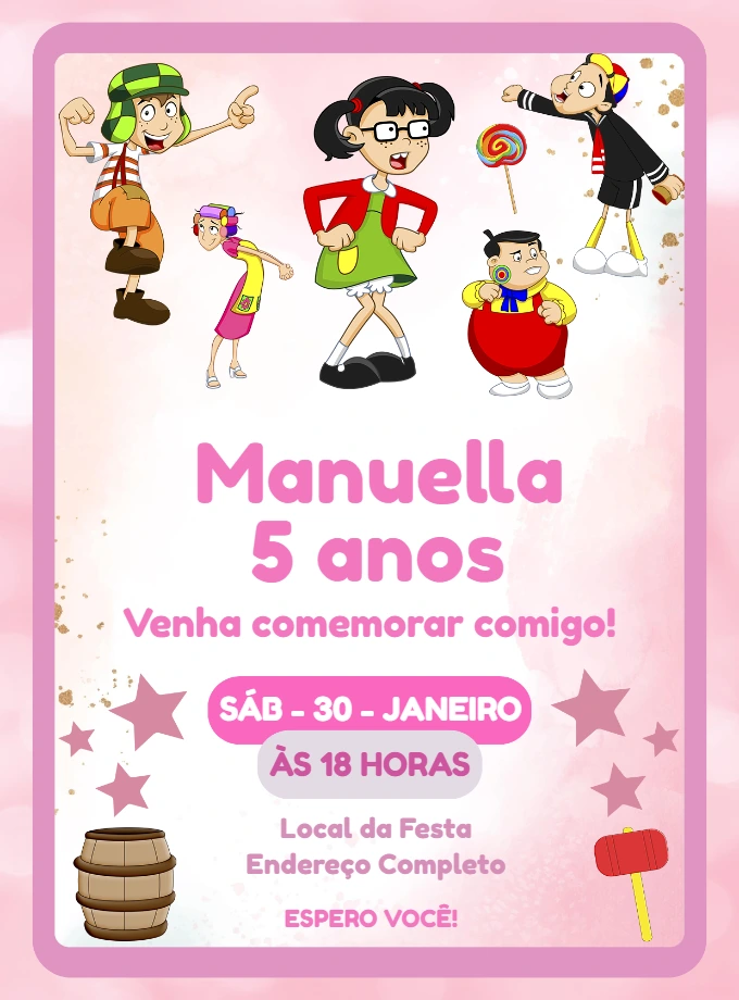 Convite Aniversário Turma do Chaves para Editar Online