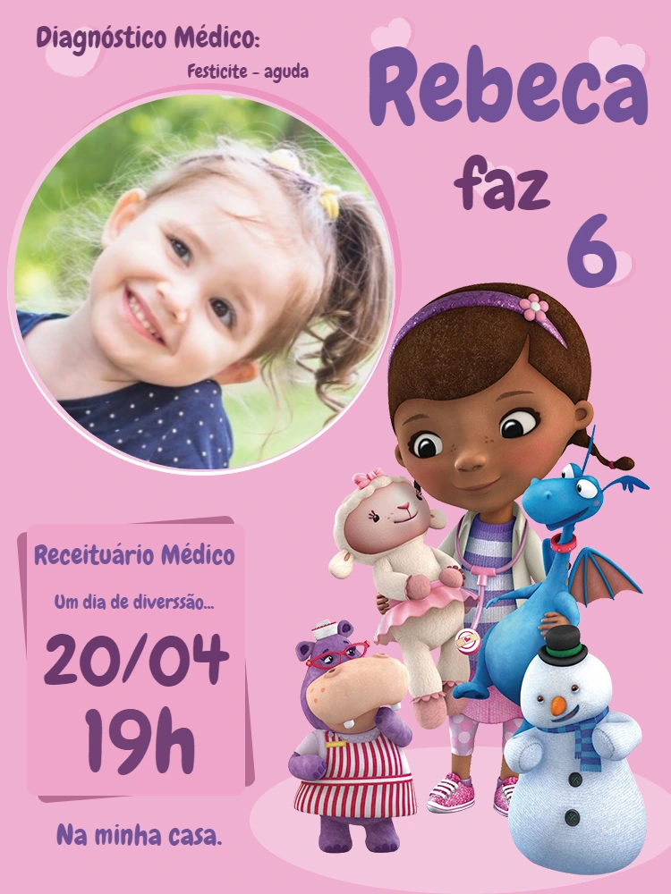 Convite Aniversário Doutora Brinquedos com Foto para Editar