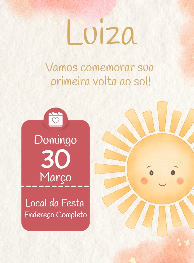 Convite de Aniversário Primeira Volta ao Sol Editável Online