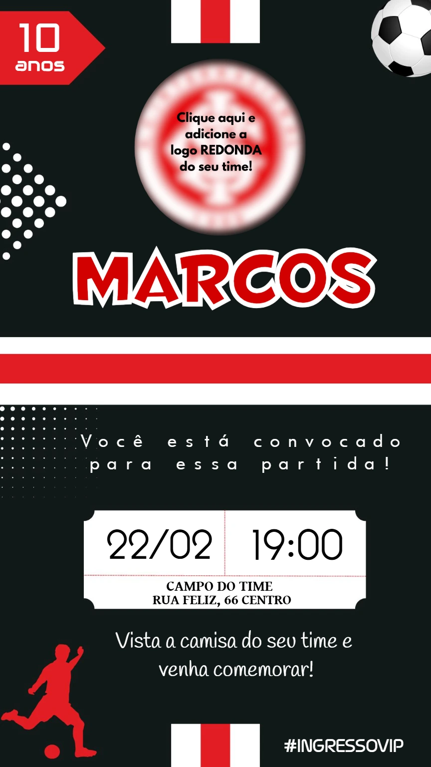 Convite de Aniversário Futebol para Editar e Enviar Online