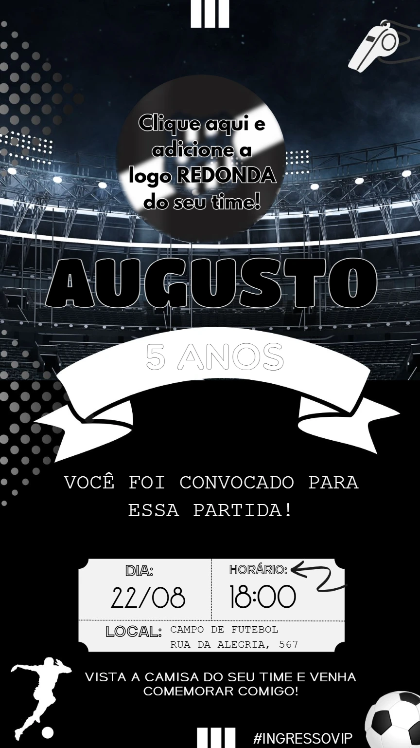 Convite de Aniversário Futebol Estádio para Editar Online