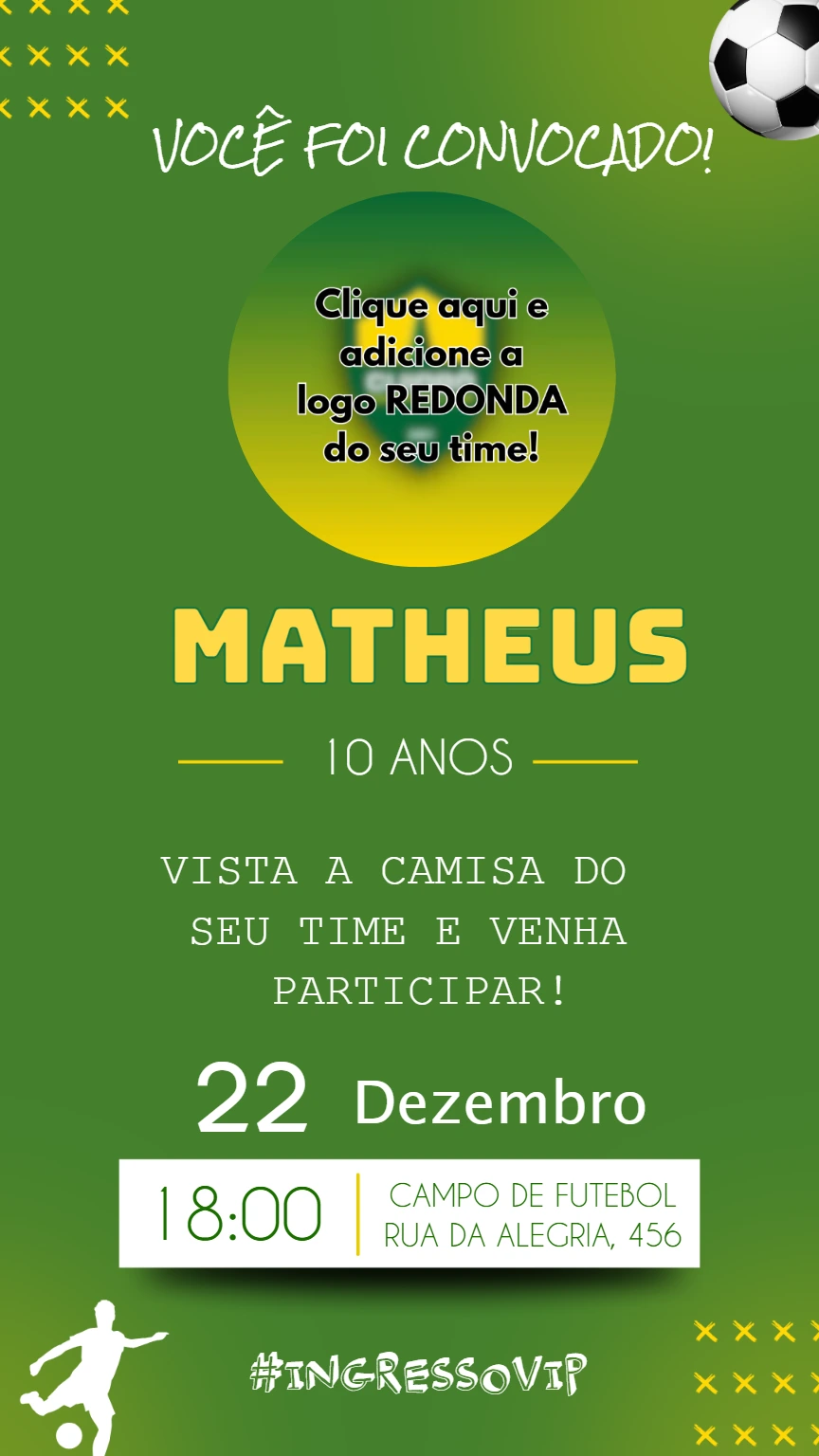 Convite de Aniversário Futebol Editável Online com Foto