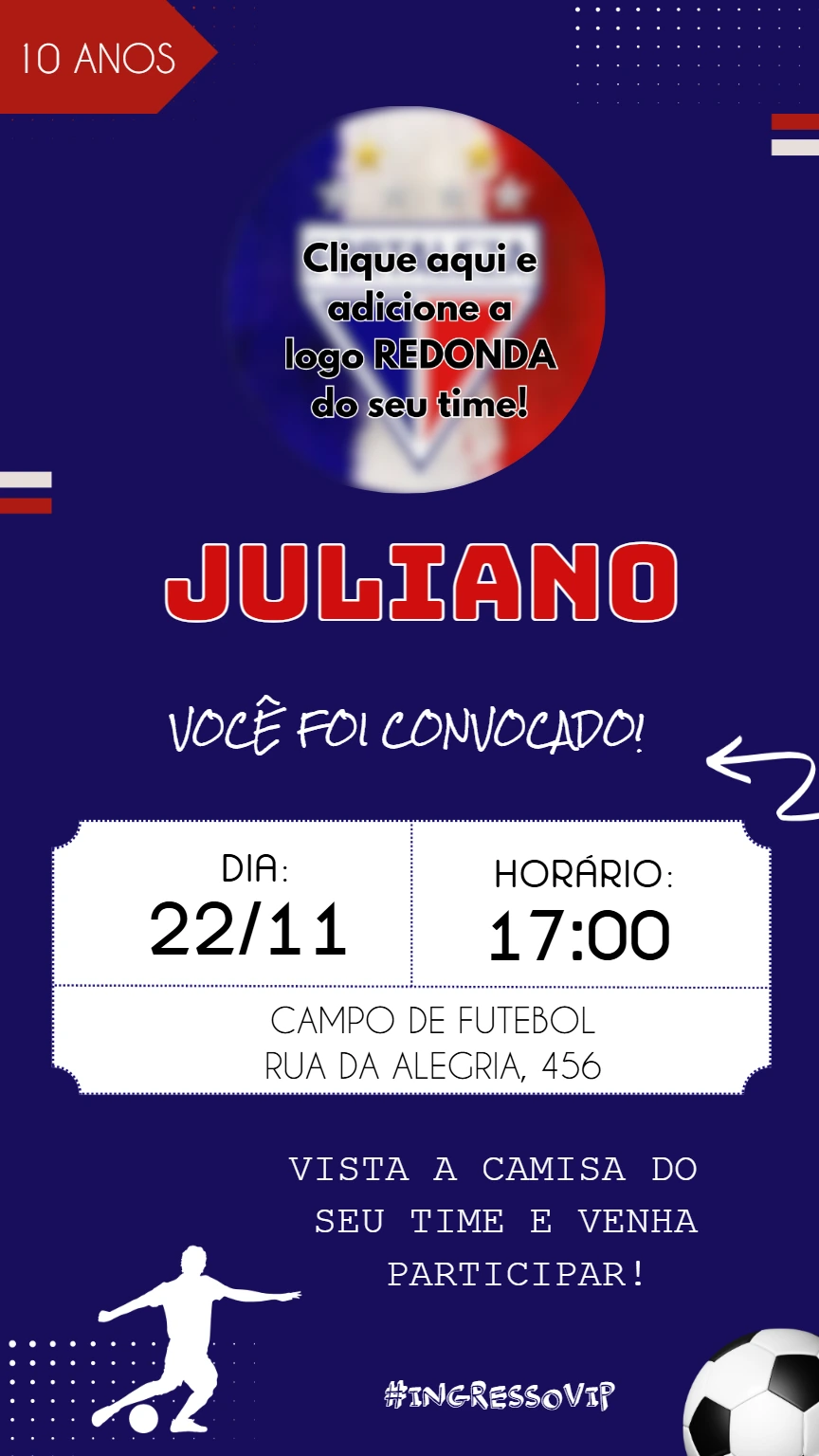 Convite de Aniversário Futebol Estilo Ingresso para Editar