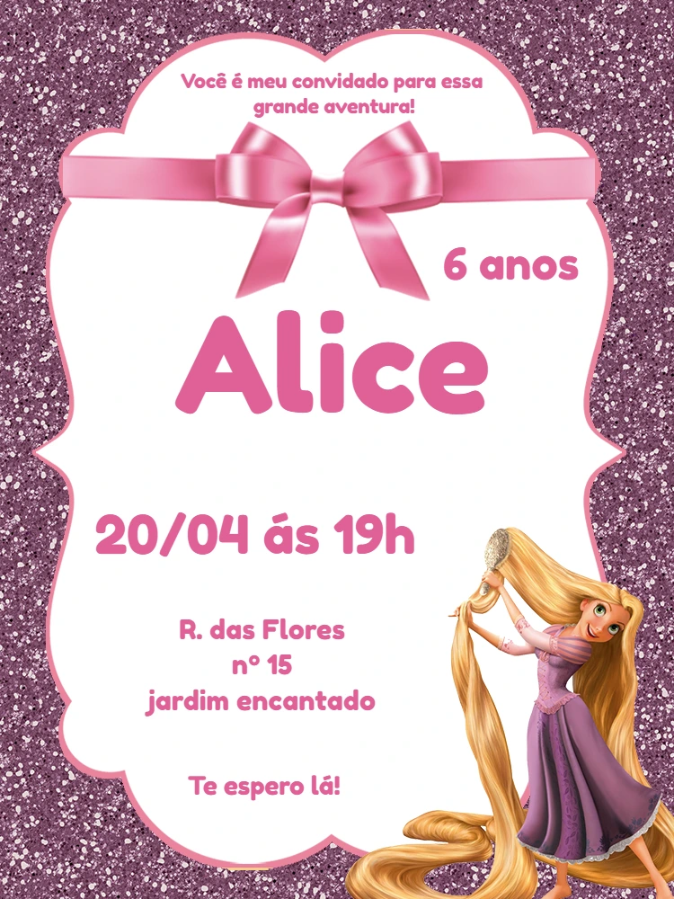 Convite Aniversário Enrolados com Rapunzel para Editar Online