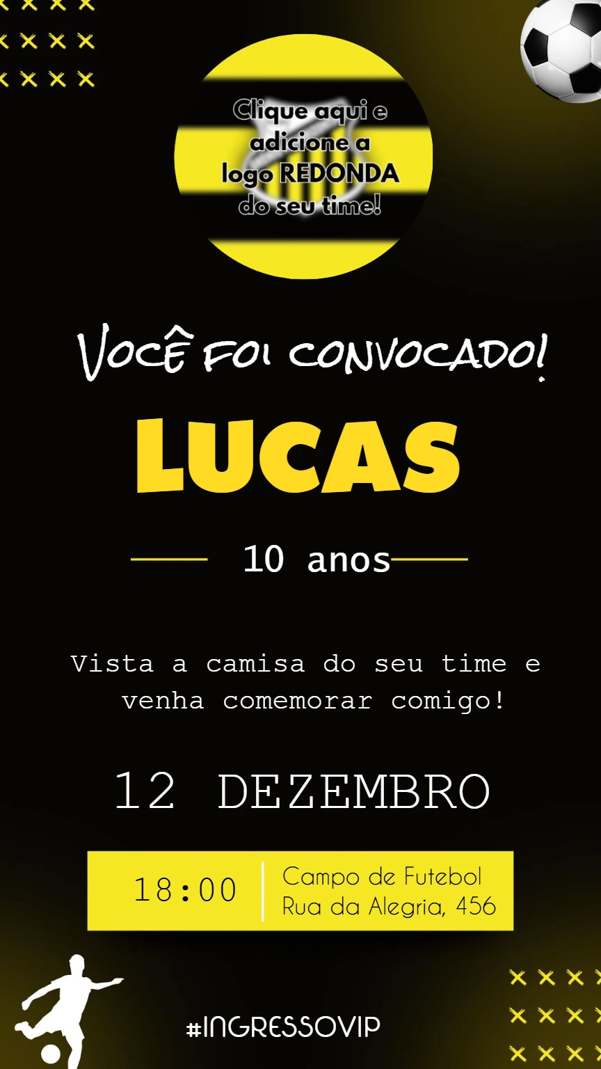 Convite de Aniversário Futebol com Logo do Time para Editar Online