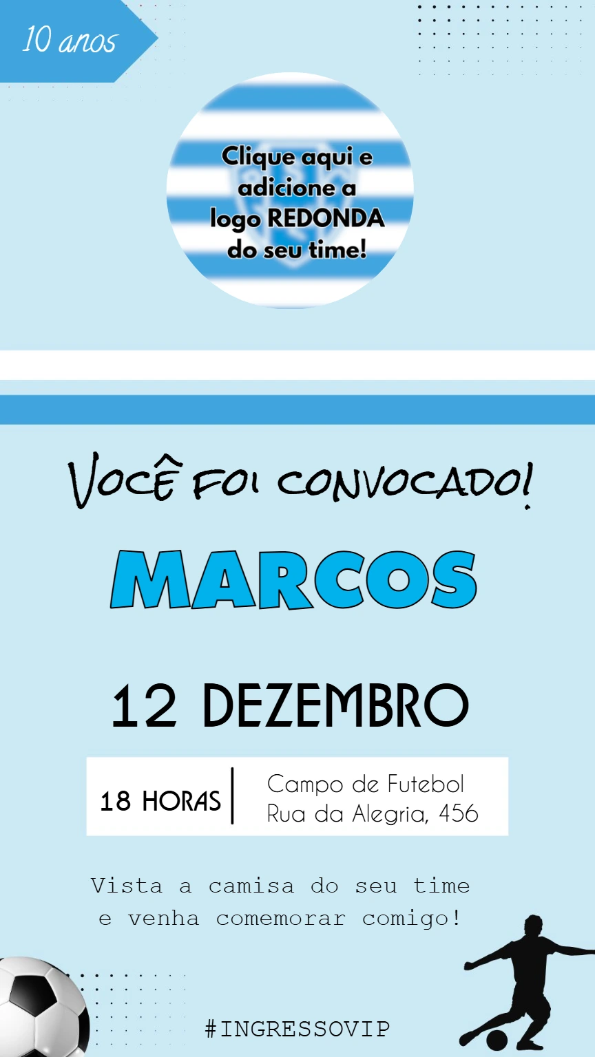 Convite Aniversário Futebol com Logo do Time para Editar Online