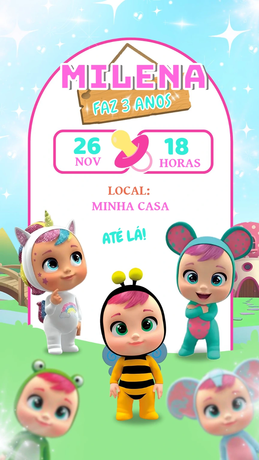 Convite de Aniversário Cry Babies para Editar Online