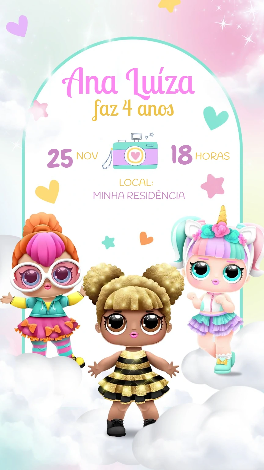 Convite de Aniversário LOL Surprise com Bonecas para Editar Online