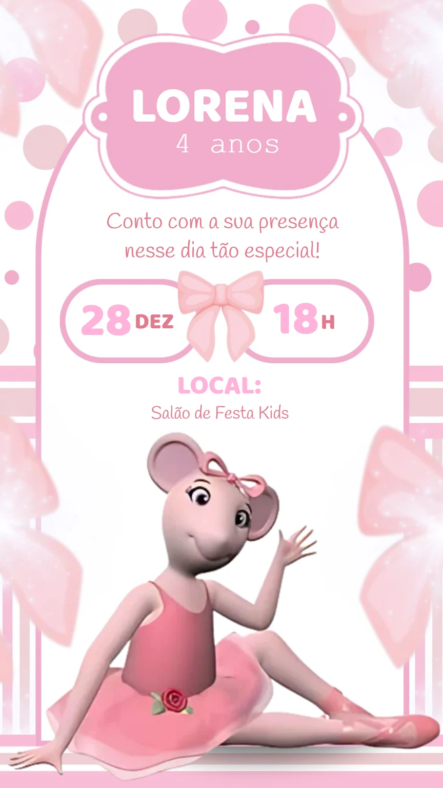 Convite Aniversário Angelina Bailarina para Editar Online