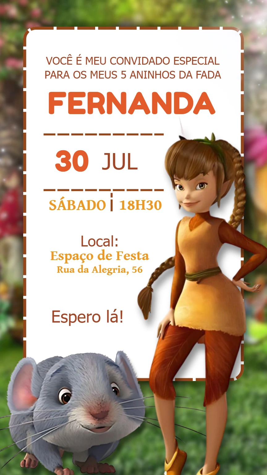 Convite de Aniversário Fada da Floresta para Editar Online