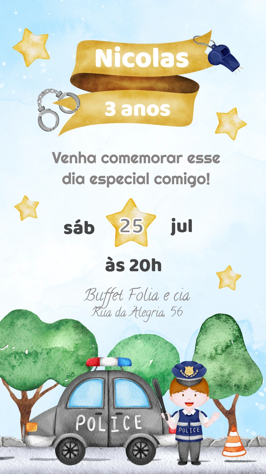 Convite de Aniversário Polícia para Editar Online