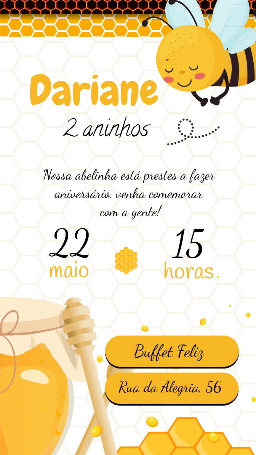 Convite de Aniversário Abelhinha Fofa para Editar Online