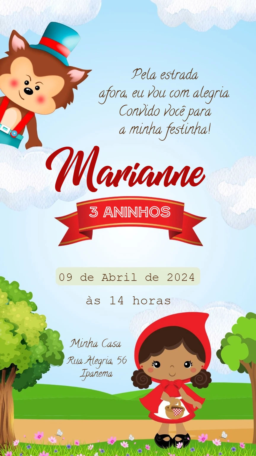 Convite de Aniversário Chapeuzinho Vermelho para Editar Online