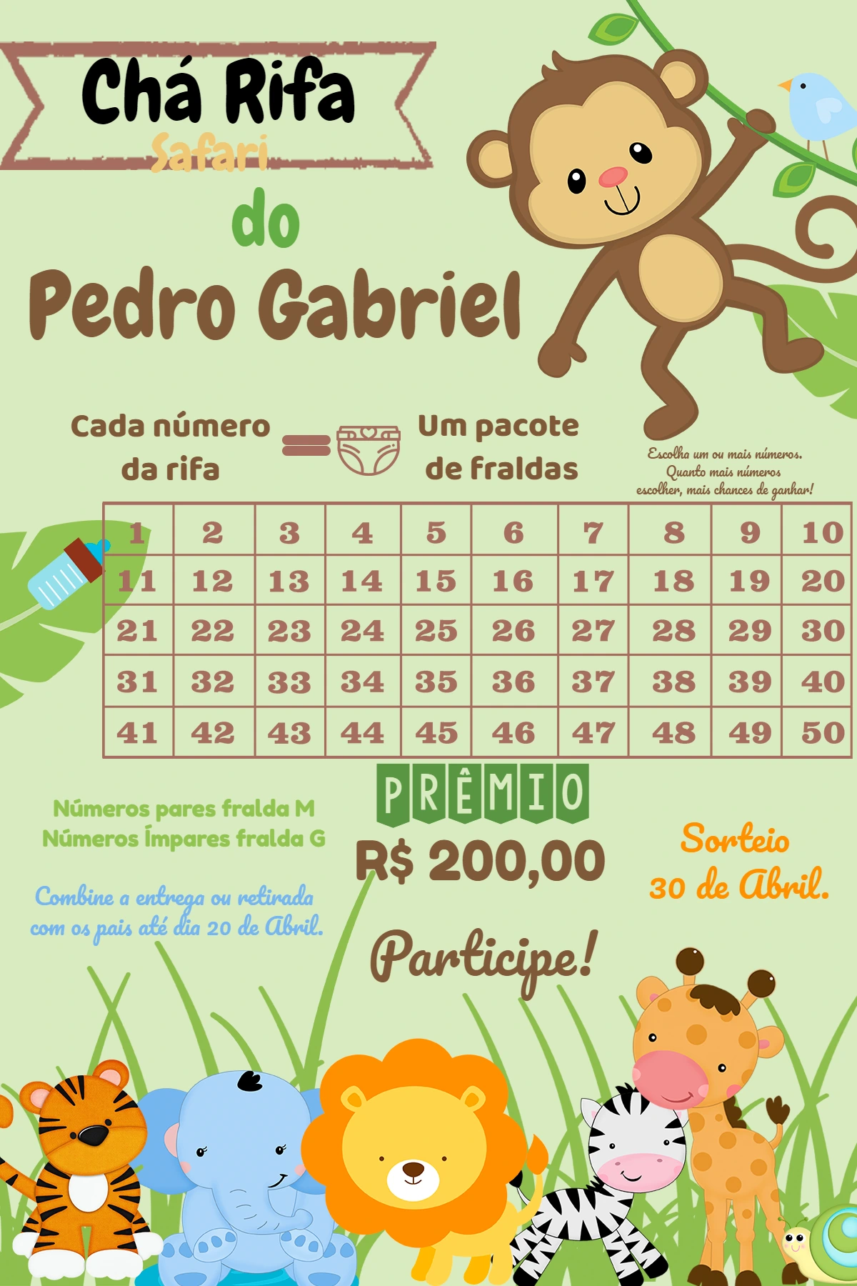 Chá Rifa Safari com Animais para Editar Online